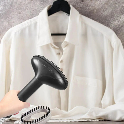 Durable Garment Steamer Hose Replacement used on white shirt, heavy duty steam ironing tube with heatproof surface