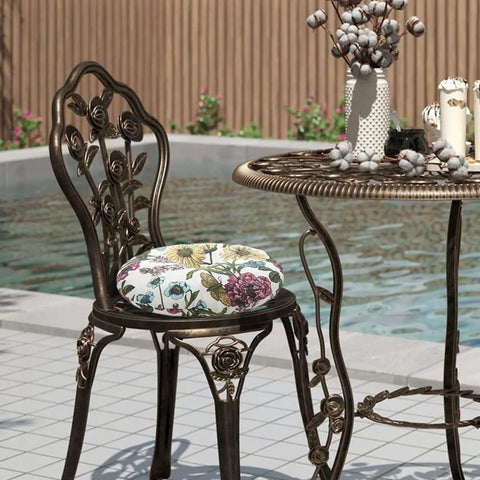 Round Tufted Chair Cushions Set Of 2 15x15x4 Inches Water Resistant With Ties for Bar Stools Patio Garden, Butterfly Flower Pattern