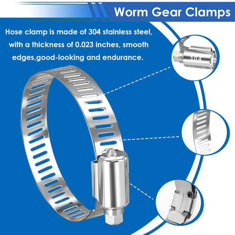 All In One Hose Clamp Kit With 350Pcs 5.3 To 51Mm Single Ear And Worm Gear Clamps, focus on stainless steel worm gear clamp