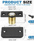 Magnetic Door Ball Catch Set, 8 Pack for Top Of Doors And Invisible Cabinets, with measurements and screws, black finish.