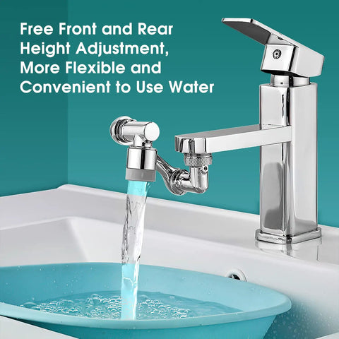 1080 Degree Swivel Faucet Extender Aerator With Universal Splash Filter, dual modes on chrome faucet in white sink
