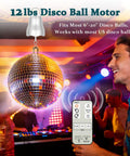 Party scene with Disco Ball Motor With Remote For Party Decor 1 To 30 RPM Adjustable Speed Battery Powered Wind Spinner Motor
