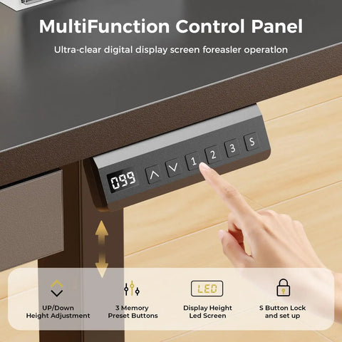 Close-up of multifunction control panel on Electric Standing Desk With Drawers 48 By 24 Inch Height Adjustable Gaming Desk With Memory Preset Black