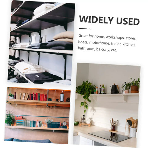 Heavy Duty Iron Triangle Shelf Brackets Black Metal Corner Supports 4 Pack used for organizing shelves in home and workshops.