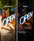 Green LED Open Sign With Remote, 20x7 Inch Neon Look, 12V Plug In with hanging chain, visible in daylight and bright at night