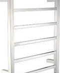 Six Bar Wall Mount Towel Warmer In Brushed Nickel Plug And Play 68W Energy Efficient Stainless Steel Heater For Bathroom Quick Drying Heated Towel Rack With Simple On Off No Wiring Needed Easy Mount in brushed nickel finish.