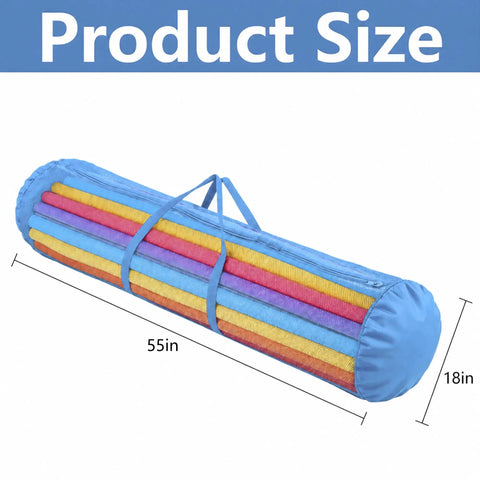 Blue Oxford Mesh Pool Noodle Storage Bag With Zipper Grab And Go Portable Swim Toy Organizer, 55x18in, product size shown