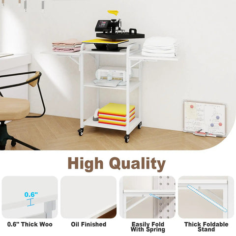 Three Tier Movable Heat Press Table With Foldable Stand And Workbench For Heat Transfer Machines Space Saving Design