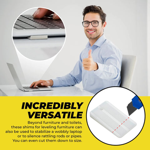 Plastic furniture shim leveler set, white, 30-pack, for leveling uneven floors and wobble prevention.