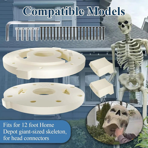12 Foot White Giant Skeleton Head Bracket Kit Replacement Part with neck, screws, hex wrench, for Halloween prop display