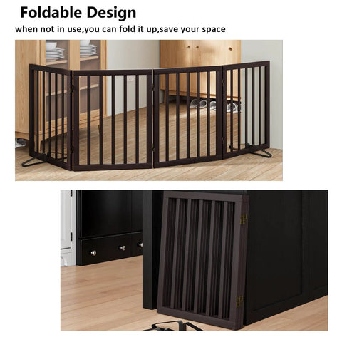 Freestanding Foldable 4 Panel Dog Gate Extra Wide For Indoor Doorways And Stairs 24 Inch Height With Support Feet Included
