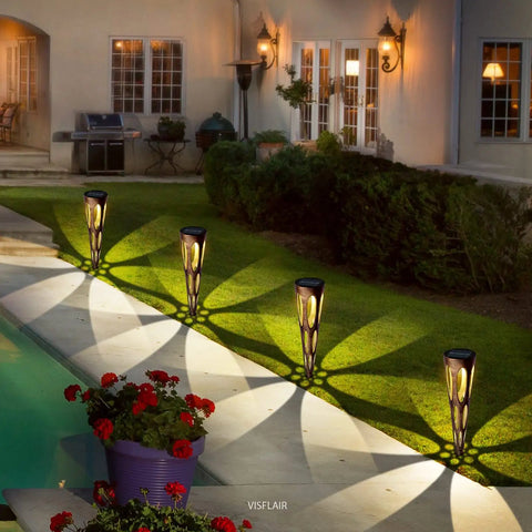 Solar Pathway Lights Outdoor 6 Pack LED Waterproof Conical Garden Stakes for Yard Path Patio Driveway Decor Bronze Finish