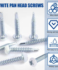 Tough As Nails White Pan Head Machine Screws For RV Maintenance and Custom Builds with Alloy Steel, 1 inch, rust-resistant.