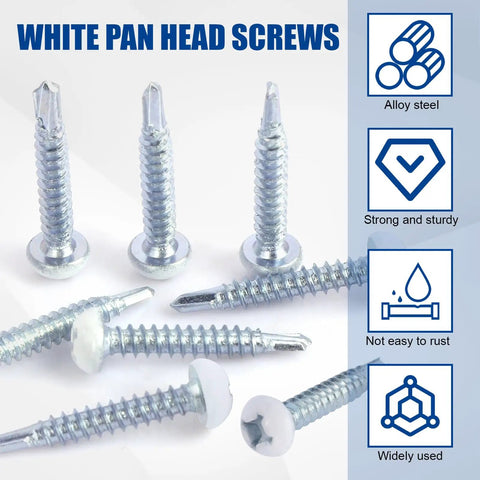 Tough As Nails White Pan Head Machine Screws For RV Maintenance and Custom Builds with Alloy Steel, 1 inch, rust-resistant.