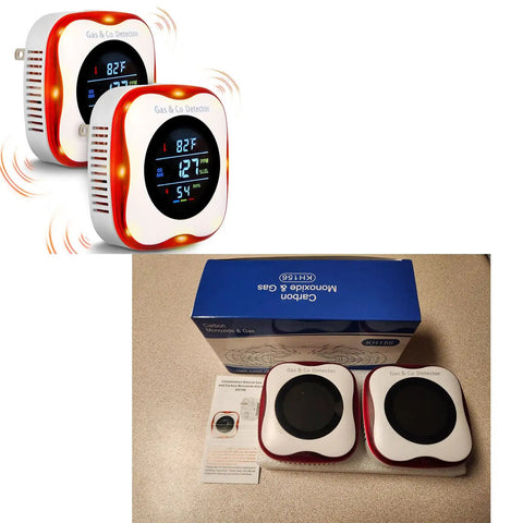 Must-Have Plug-In 4-In-1 Carbon Monoxide And Combustible Gas Detector With Temp And Humidity Sensor, two devices and packaging