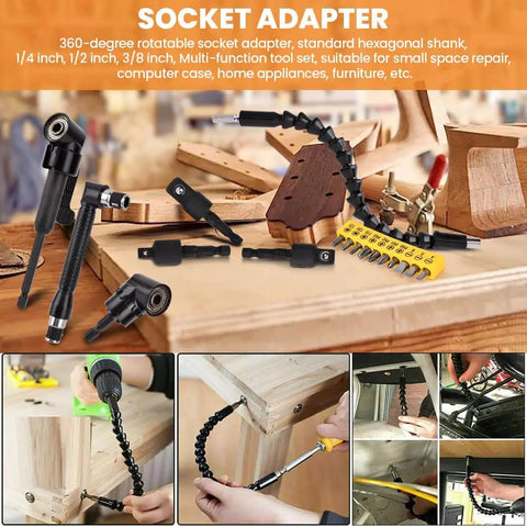 Tough As Nails 17 Piece Flexible Drill Bit Extension Kit With Pro Grade 360 Rotating Socket Adapter And Quarter Inch Hex Shank for power tools.