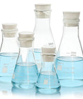 Go To Lab Erlenmeyer Flask Set With Borosilicate Glass, Five Size Graduated Conical Flasks 300 mL, 250 mL, 150 mL, 100 mL, 50 mL