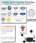 Compatibility chart for Workhorse SAE J1772 EV Charger Extension Cord, featuring compatible EV brands and charging ports.