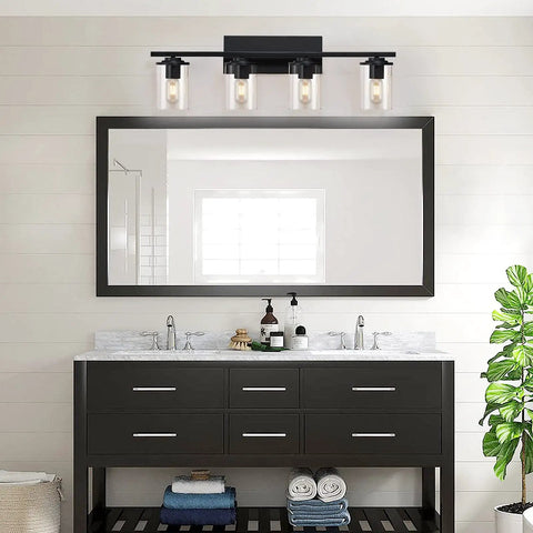 Dope Four Light Matte Black Vanity Lights With Clear Glass Shades For Bathroom Hallway Kitchen And Bedroom Wall Sconce Lighting Up