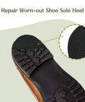 Black Heel Repair Rubber Patches For Shoes Non Slip Diamond Pattern Bottom Heel Patches installed on brown shoe heel