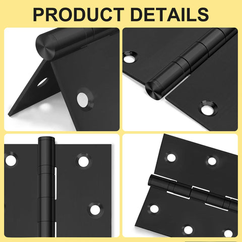 Heavy Duty Black Stainless Steel Door Hinges Six Pack With Non Removable Pin For Smooth As Butter Swing And Built Tough Security On All Your Professional Exterior Door Projects close-up view of hinge details and mounting holes.
