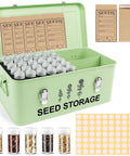 60 Slot Metal Seed Storage Organizer With Lid And Safety Locks For Garden Use Rust Proof Seed Saving Box Includes 60 Envelopes And 64 Labels