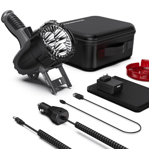6000 Lumen Waterproof Marine Spotlight With Rechargeable LED Battery, Detachable Red Filter, EVA Carrying Case, chargers