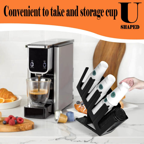 Two Pack Paper Cup And Lid Holder 4 Compartment Disposable Cup Dispenser Space Saving Countertop Organizer in kitchen setting