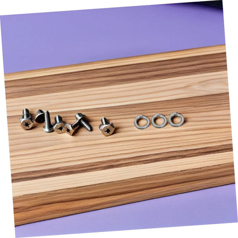 Heavy Duty Stainless Steel Split Lock Washers 100 Piece Assortment Kit For Nuts And Bolts Built Tough With Zero Slack Vibration Control For No Sweat Auto Repair And Everyday Hardware Jobs on a wooden surface with screws.
