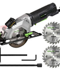 Side view of GALAX PRO 4-Amp circular saw with laser guide, includes 4-1/2" wood blade (24T) and accessories