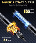 Close-up of 51 In 1 Electric Screwdriver Set Portable Mini Rechargeable Cordless Precision Screwdriver showing battery and RPM details