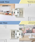 Must Have Crystal Door Knob With Lock Satin Nickel Finish For Bathroom And Bedroom Privacy With Emergency Release Inside Thumb Turn And Privacy Key Outside For Quick Easy Install And Durable Door Hardware, outside and inside view