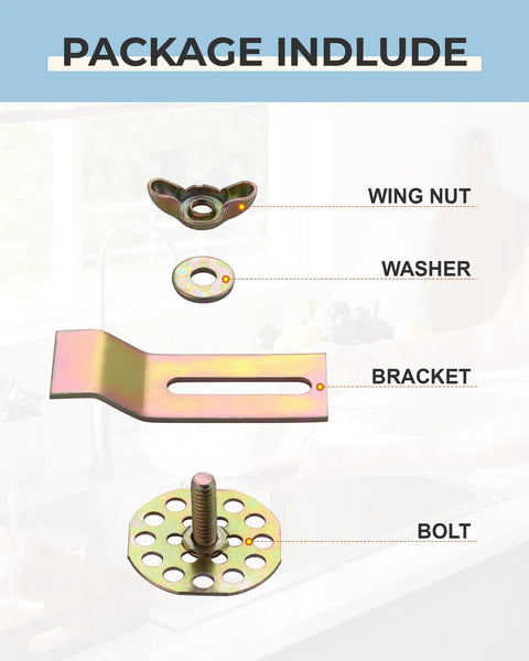 Built Tough Undermount Sink Clips 10 Pack Of Industrial Steel Clamps components: wing nut, washer, bracket, bolt for installation.