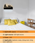 Forest Deer Cartoon Wall Sconce LED Light For Indoor Spaces above bed in modern bedroom with white and yellow accents