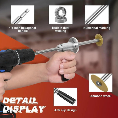 Inside PVC Pipe Cutter for Drill Attachment With Adjustable Depth showcasing features like hexagonal handle and diamond wheel