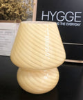 Yellow Glass Mushroom Bedside Lamp With Vintage Murano Stripe Compact Nightstand Desklamp For Cozy Home Decor Bedroom