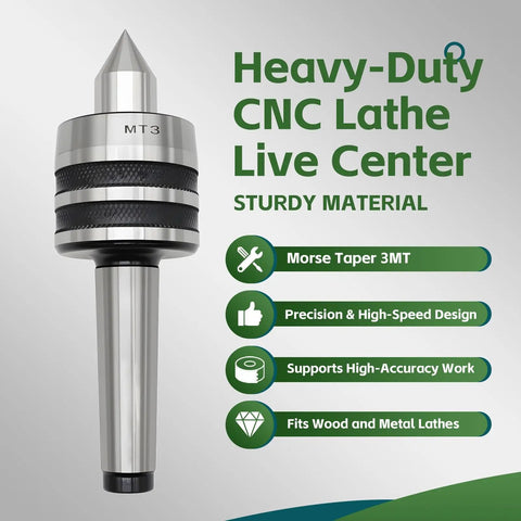 MT3 Live Center With Ball Bearing Triple Bearing Design For Wood And Metal Lathes Internal Rotation Type