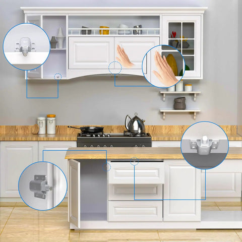 Push To Open Cabinet Latch Set 2 Pack Magnetic Touch Latches For Hidden Doors shown in kitchen installation