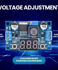 LM2596 Adjustable DC DC Buck Converter With LED Voltmeter Display featuring input 4.0-40V and output 1.25-37V on a blue circuit board
