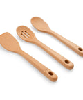Three Piece Wooden Utensil Set With Solid Beachwood Spoon Slotted Spoon And Turner For Everyday Cooking No Fuss Kitchen Tools