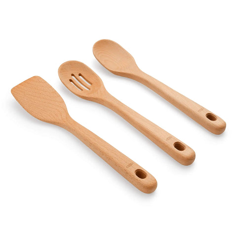 Three Piece Wooden Utensil Set With Solid Beachwood Spoon Slotted Spoon And Turner For Everyday Cooking No Fuss Kitchen Tools