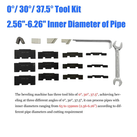 0/30/37.5 tool kit for electric pipe beveler, includes cutting bits for 2.56-6.26" inner diameter pipes.