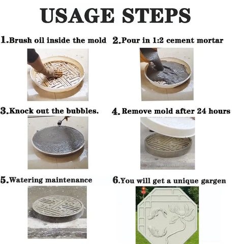 Step-by-step guide using Large Round Concrete Mold For Walkways And Patios 18.89 Inch Diameter Reusable Brick Paver Tile Mold With Lotus Pattern Easy Demold Durable Cement Molding For Garden Paths Yard Walkways And DIY Outdoor Pavement.