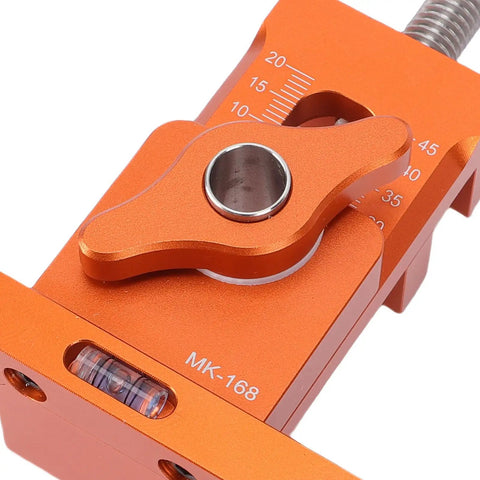Top view of Adjustable Heavy Duty Aluminum Alloy Cabinet Door Mounting Jig With Built In Level Bubble And Non Slip Grip For Spot On Precise Installs And Worry Free Workshop Positioners.