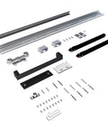 Concealed Sliding Barn Door With Soft Close Hardware Kit, showing metal rails, rollers, and accessories for 38 in by 86 in door.
