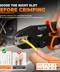 Built Tough Ratcheting Crimp Tool For AWG 22 To 6 Non Insulated Butt Ring Fork Spade Terminals featuring yellow wire insertion.