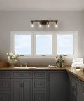 Rustic Farmhouse Vanity Light With Mason Jar Glass Shades Four Light Wall Sconces Faux Wood Finish 29 Inch Bathroom Lighting