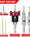 Image showing Six Piece Carbide Tipped Countersink Drill Bit Set With 82 Degree Countersinks And 3 32nd, 1 8th, And 5 32nd Inch Bits