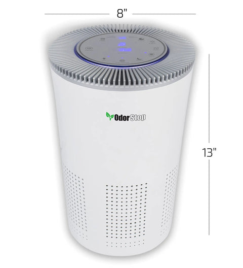 Premium Hepa Air Purifier With H13 True Filters And Uv Light Plus Activated Carbon Multi Speed Controls Sleep Setting And Built In Timer Crafted For Small Rooms Large Living Spaces Allergy Relief And Odor Block Smooth Operator Hit Different Prime Indoor, white cylindrical design with digital control panel.