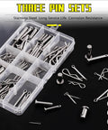 122 Piece Clevis Pin And Cotter Pin Kit All In One With 15 Sizes In 304 Stainless Steel shown with organized compartments